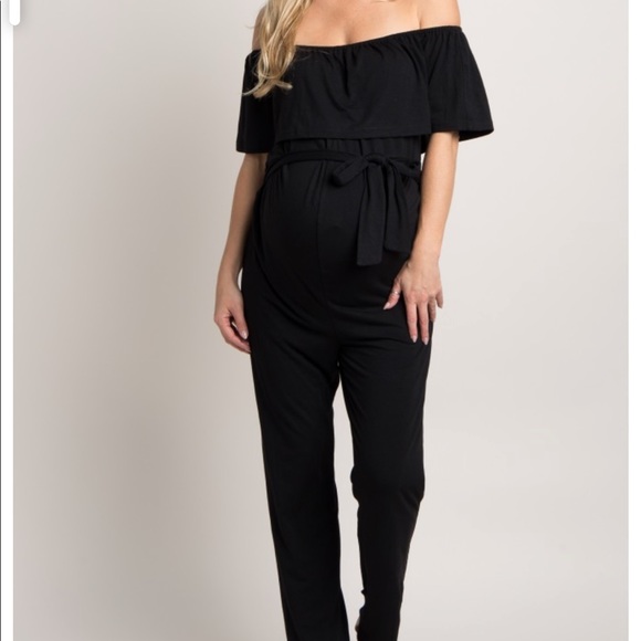 Pinkblush Pants - PinkBlush Black Off Shoulder Maternity Jumpsuit